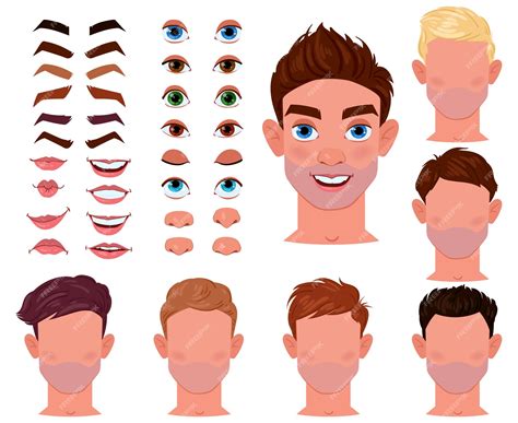 Premium Vector | Cartoon man face constructor, male character creator ...