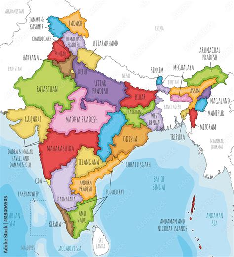 Stockvector Vector illustrated map of India with states and territories ...