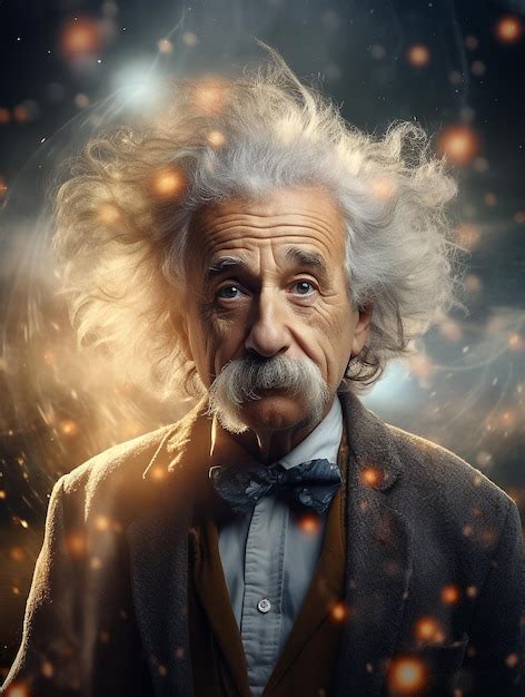 Albert einstein con el fondo cósmico de la ciencia | Foto Premium