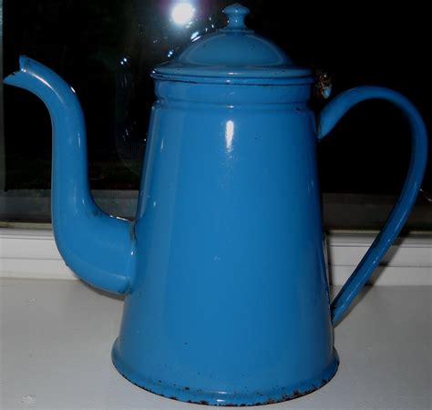 Blue Enamel Coffee Pot FREE SHIPPING