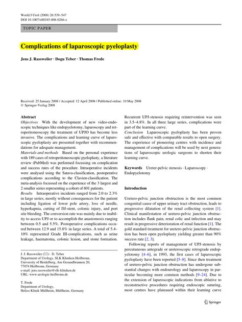 (PDF) Complications of laparoscopic pyeloplasty