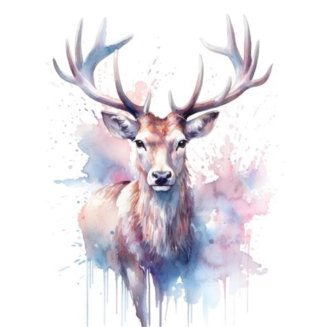 Premium AI Image | Watercolor painting of reindeer with white background