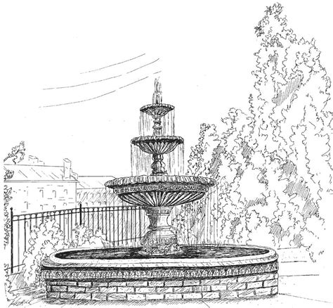 Prattville Fountain Drawing by Barney Hedrick