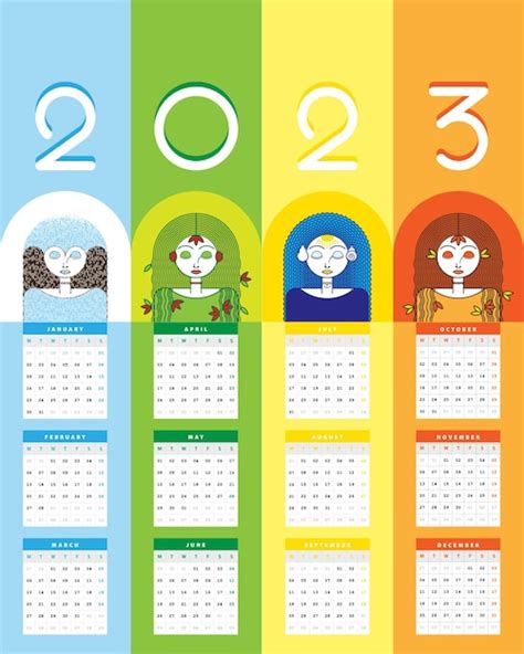 Premium Vector | 2023 calendar colorful four seasons