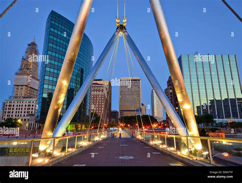 Skyline of downtown Hartford, Connecticut from Founders Bridge Stock ...