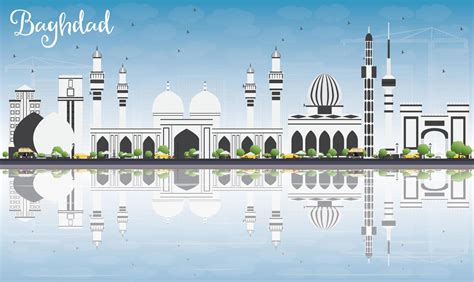 Baghdad Skyline with Gray Buildings, Blue Sky and Reflections. 7804520 Vector Art at Vecteezy