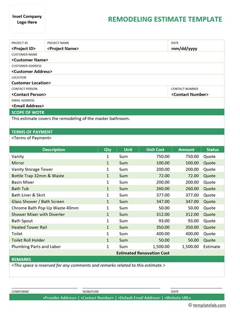 Download Remodeling Estimate Template | Estimate template, Quotations, Proposal templates