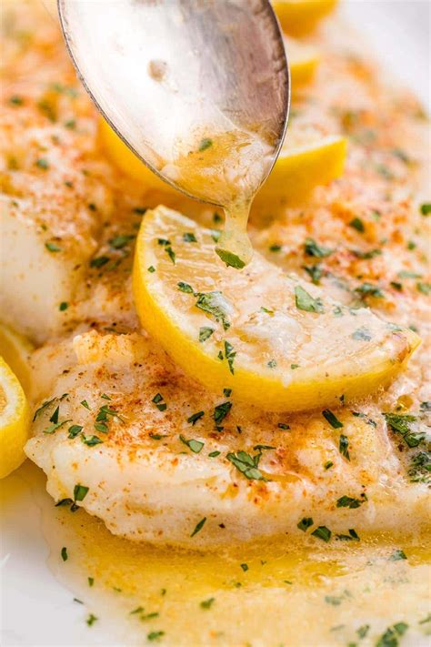 Baked Fish with Lemon-Garlic Butter Sauce - 40 Aprons