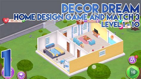 Decor Dream Home Design Game and Match 3 Level 1-10 - YouTube