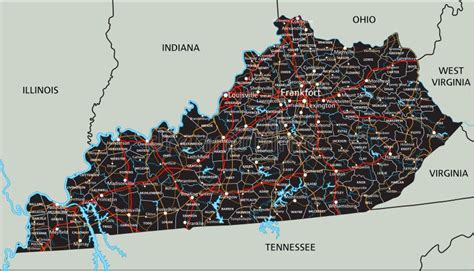 Kentucky Road and Highway Map. Stock Illustration - Illustration of ...