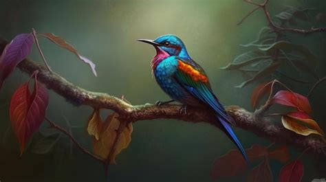 Premium Photo | A colorful bird sits on a branch in the forest.