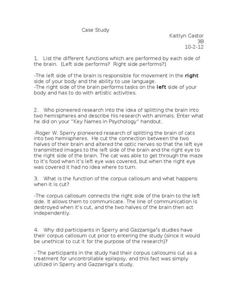 Case Study on Split-Brain Research and the Corpus Callosum: Functions ...