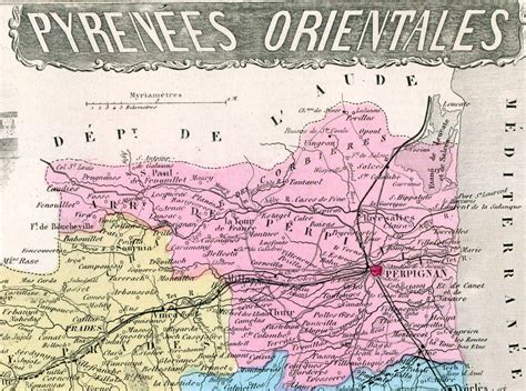 Antique Map of Pyrenees-Orientales France 1883 Illustrated