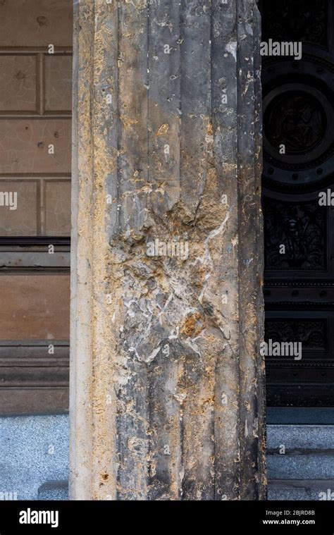 Bullet holes and shell holes on pillars in Kolonnadenhof colonnade on ...