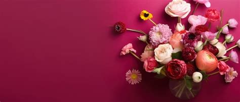 Premium Photo | Bunch of flowers flower arrangement on a magenta ...