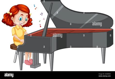 A girl cartoon character playing piano illustration Stock Vector Image ...