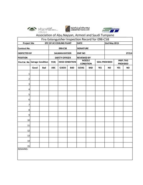 Printable Fire Extinguisher Checklist Template - Printable Templates