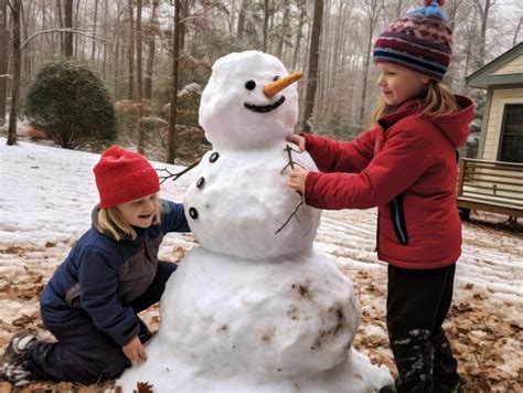 Premium AI Image | Kids building a snowman in winter day