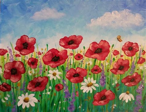 Easy Poppy Field Painting, Time Lapse Acrylic Tutorial, FREE Lesson How to Paint Daisies & Flowers