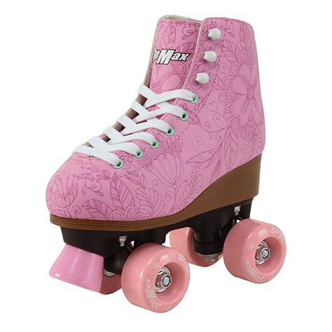 Quad Roller Skates for Girls and Women Size 6 Women Pink Flower Outdoor Indoor and Rink Skating ...