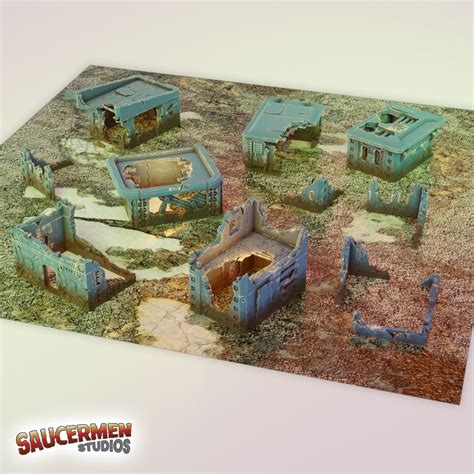 Battle Damaged Buildings Ruins STL BUNDLE - Saucermen Studios