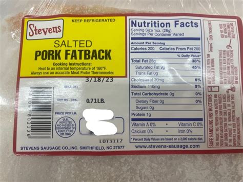 Salted Pork Fatback, Country Food , Soul Food, READ DESCRIPTION | eBay