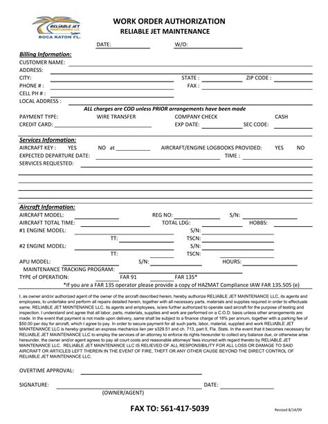 Work Order Authorization Form ≡ Fill Out Printable PDF Forms Online