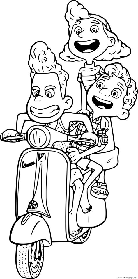 Alberto Giulia Luca On The Motorcycle Coloring page Printable