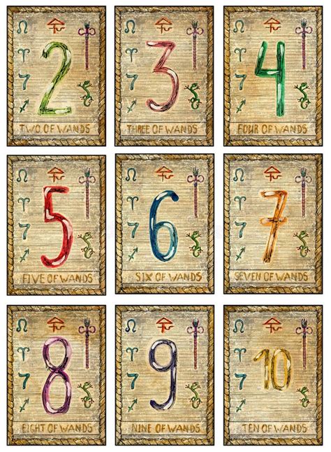 Old Tarot Cards. Full Deck. Numbers of Wands Stock Illustration - Illustration of fortune, fate ...