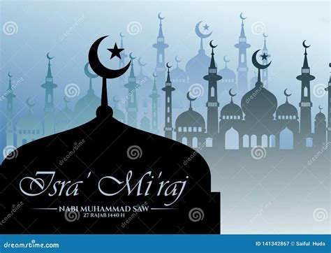 Isra` Mi`raj Design And Silhouette Mosque Stock Vector - Illustration ...