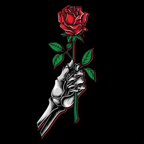 Premium Vector | Skeleton hand holding red rose | Roses drawing, Tattoo illustration, Rose ...