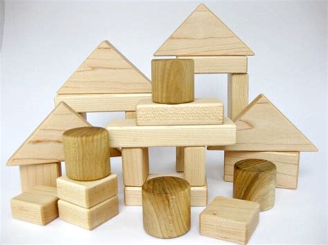 Natural Wooden Building Blocks Set of 26 by GreenBeanToys on Etsy