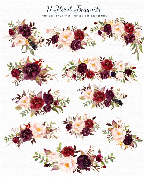 burgundy watercolor flowers png 20 free Cliparts | Download images on ...