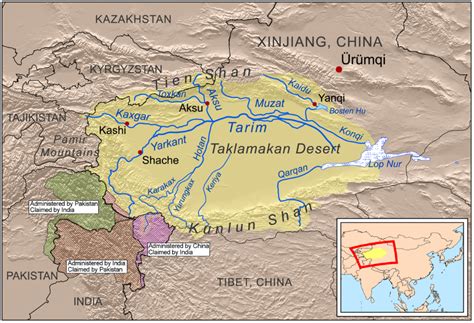 Tarimrivermap - Taklamakan Desert - Wikipedia | Taklamakan desert, Ancient china, Silk road