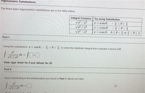 Solved Trigonometric Substitutions The three basic | Chegg.com