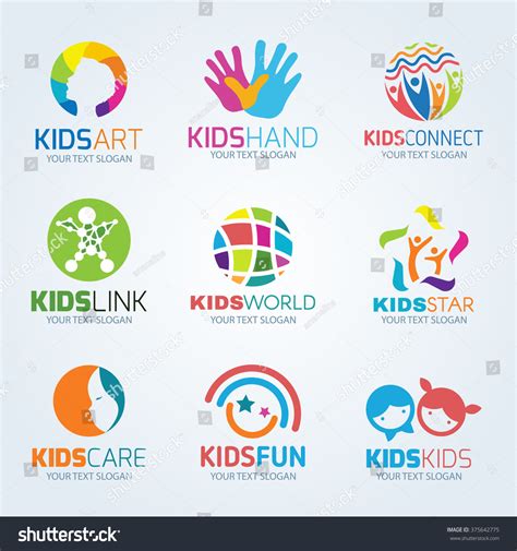 Kids Child Logo Vector Set Design - 375642775 : Shutterstock