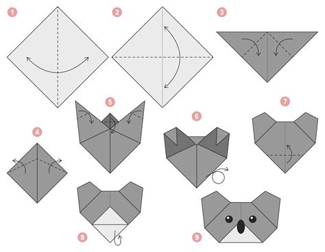 Koala origami scheme tutorial moving model. Origami for kids. Step by step how to make a cute ...