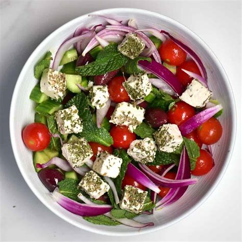 Healthy Vegan Feta Cheese Greek Salad - Alphafoodie