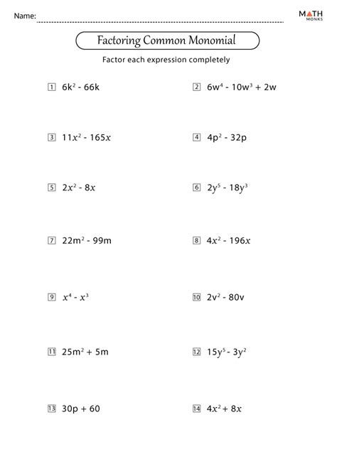 factoring worksheet polynomials