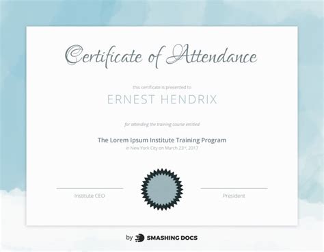 Free Certificate of Attendance Template – SmashingDocs.com