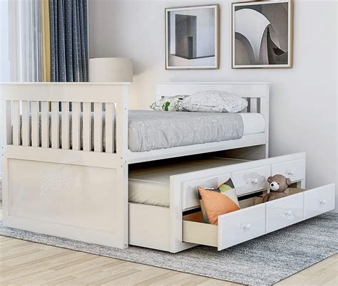 Rhomtree Twin Captain’s Bed Storage Daybed with Trundle and Drawers for ...