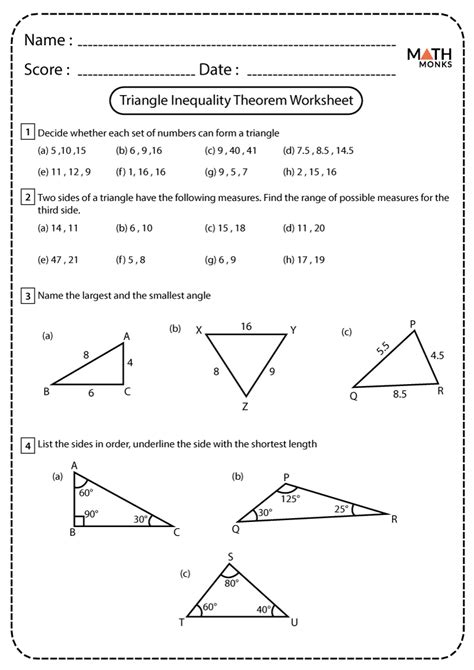 Triangle Inequality Theorem Worksheets - Math Monks