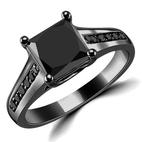 2ct Princess-Cut Fancy-Black Diamond Engagement Ring 14k Black Gold