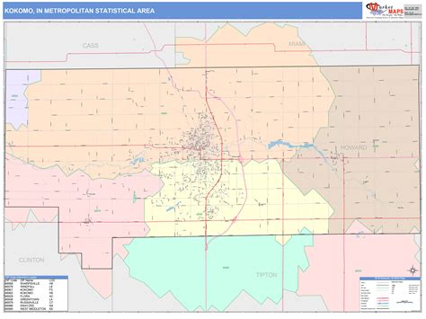 Kokomo, IN Metro Area Wall Map Color Cast Style by MarketMAPS - MapSales.com