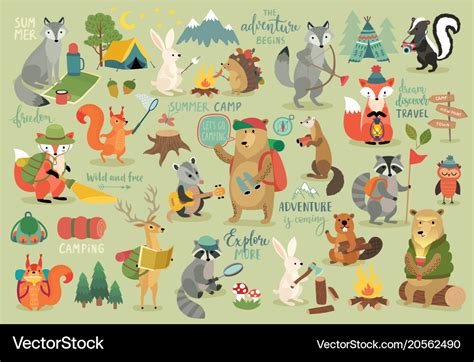 Animals hand drawn style summer set - calligraphy Vector Image