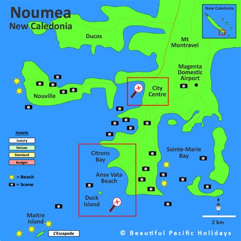 Map of Noumea in New Caledonia showing Hotel Locations