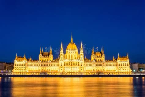 Famous Budapest Parliament at the River Danube during Blue Hour Stock Image - Image of urban ...