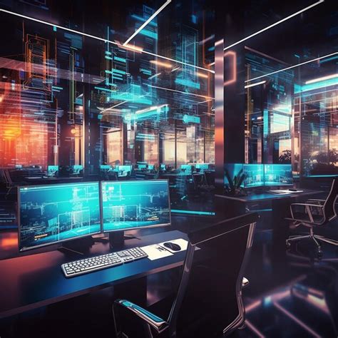 Premium Photo | Open space office interior for cyberpunk