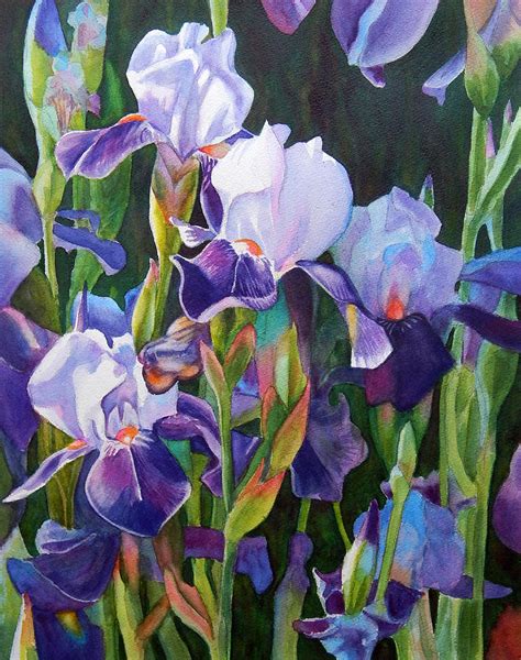 Purple Iris Garden Painting by Rachel Armington