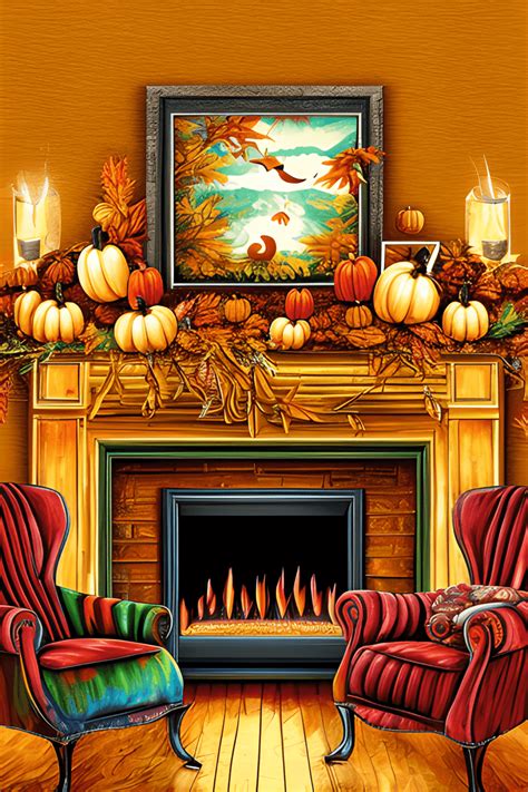 Airbrushed Thanksgiving Background of a Cozy Living Room · Creative Fabrica